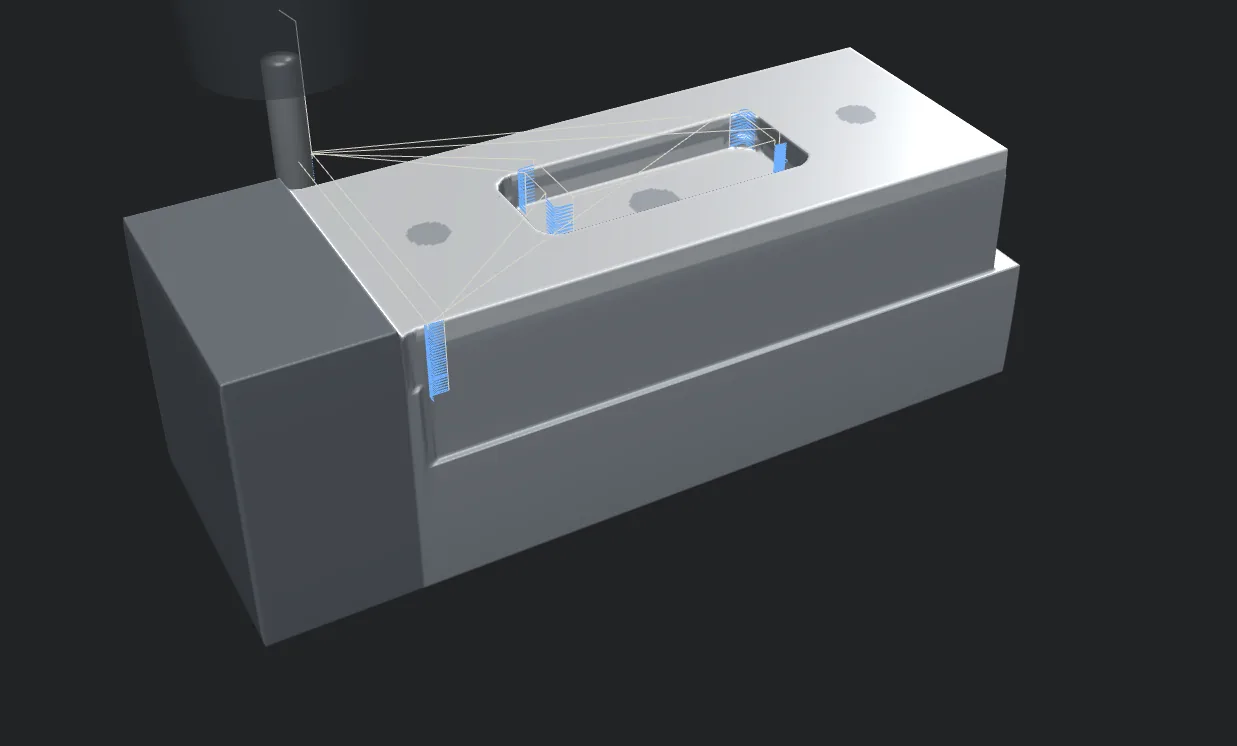 The current tool's toolpaths drawn over the part in the CAMstein simulator